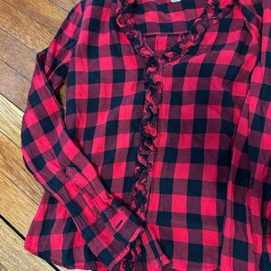 GAP Red and Black Plaid Women's Top
